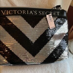 Victoria's Secret Black and Silver Sequin Cosmetic Bag